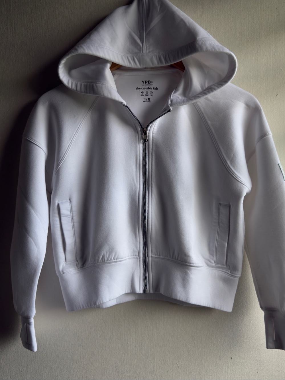 Abercrombie Kids Full-Zip Hoodie in white